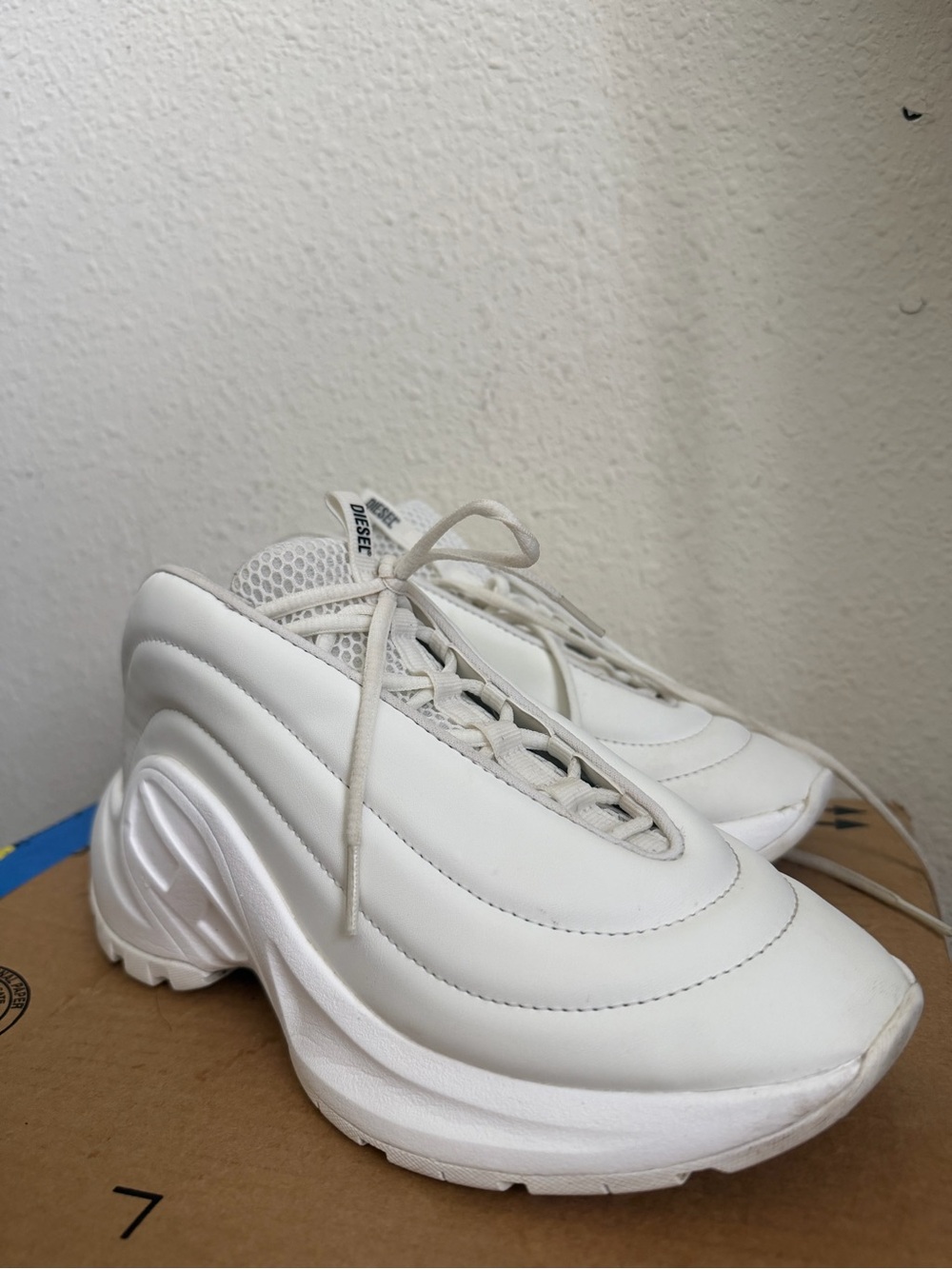 Diesel Women's White Sculpted Sole Lace-Up Sneakers